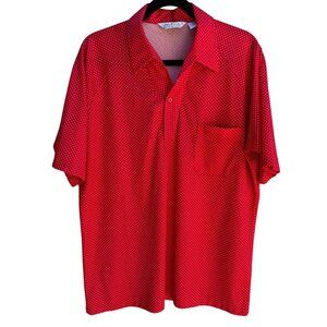 Lilly Dache Vintage 70s 80s Red Polka Dot Short Sleeve Disco Knit Polo Shirt L